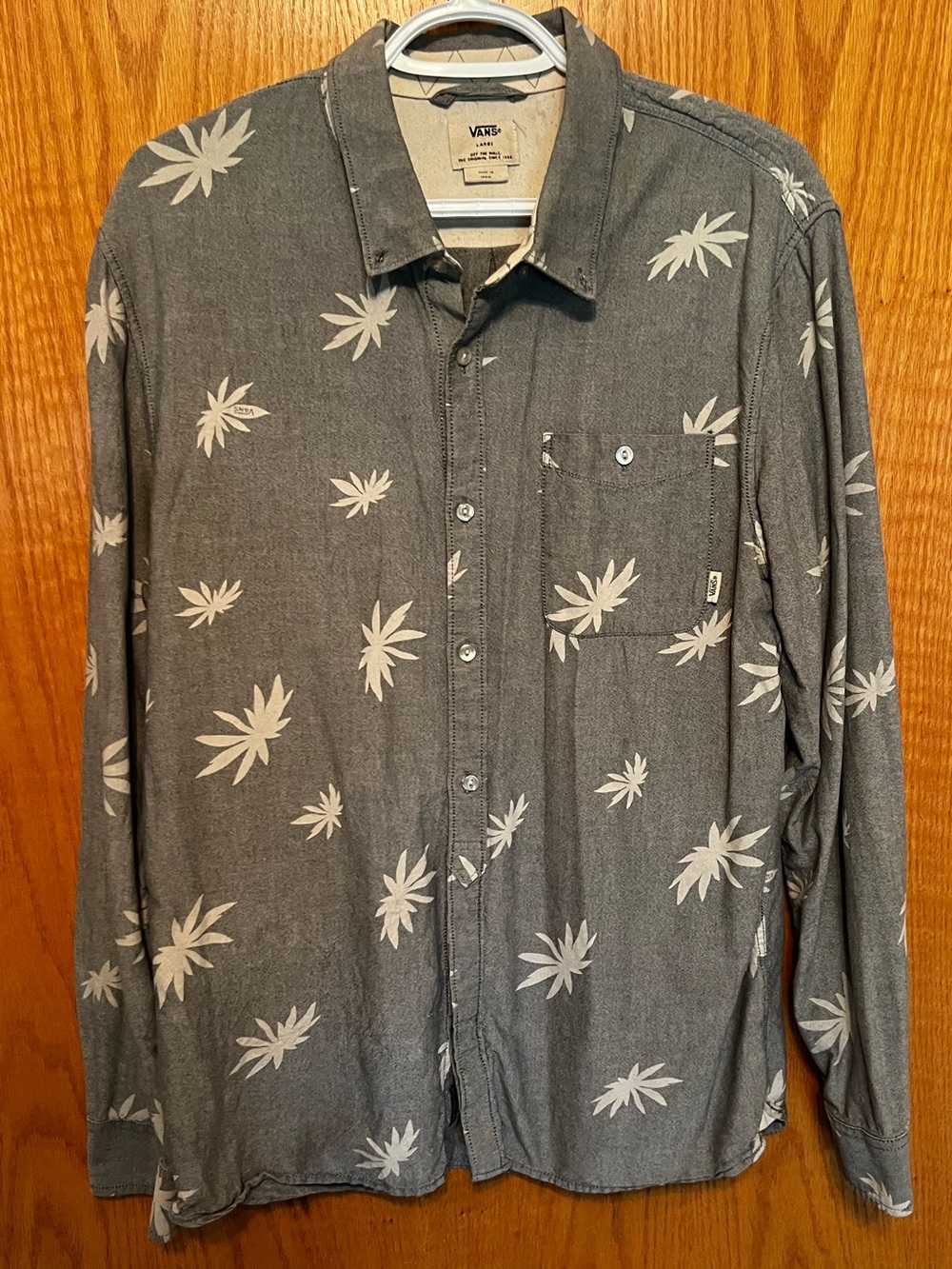 Vans Gray Button-Down Shirt with Light Leaf Print